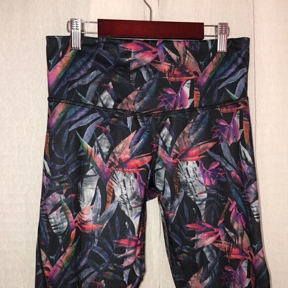 Champion S Black Multicolored Active Cropped Leggings Tropical Print Mesh - Picture 5 of 16